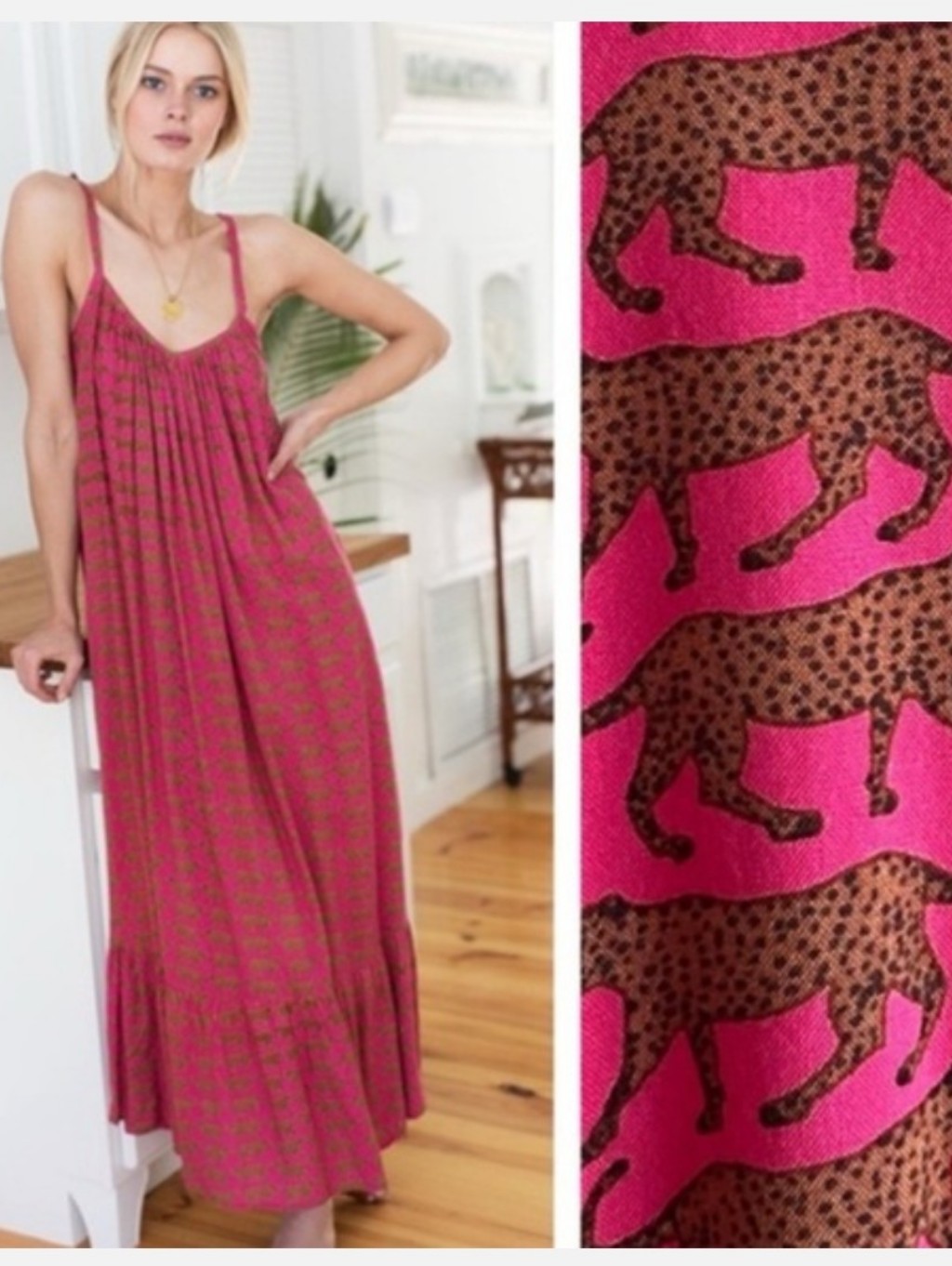 Emerson Fry India Collection Yarrow Leopard Cheetah Block Print Maxi Sun Dress